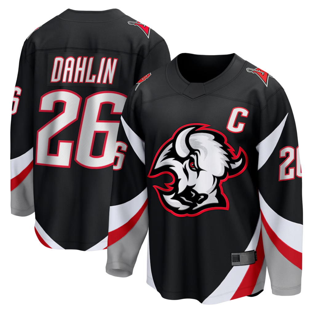Choea B.Sabres #26 Rasmus Dahlin Black Alternate Captain Patch Breakaway Stitched Jerseys