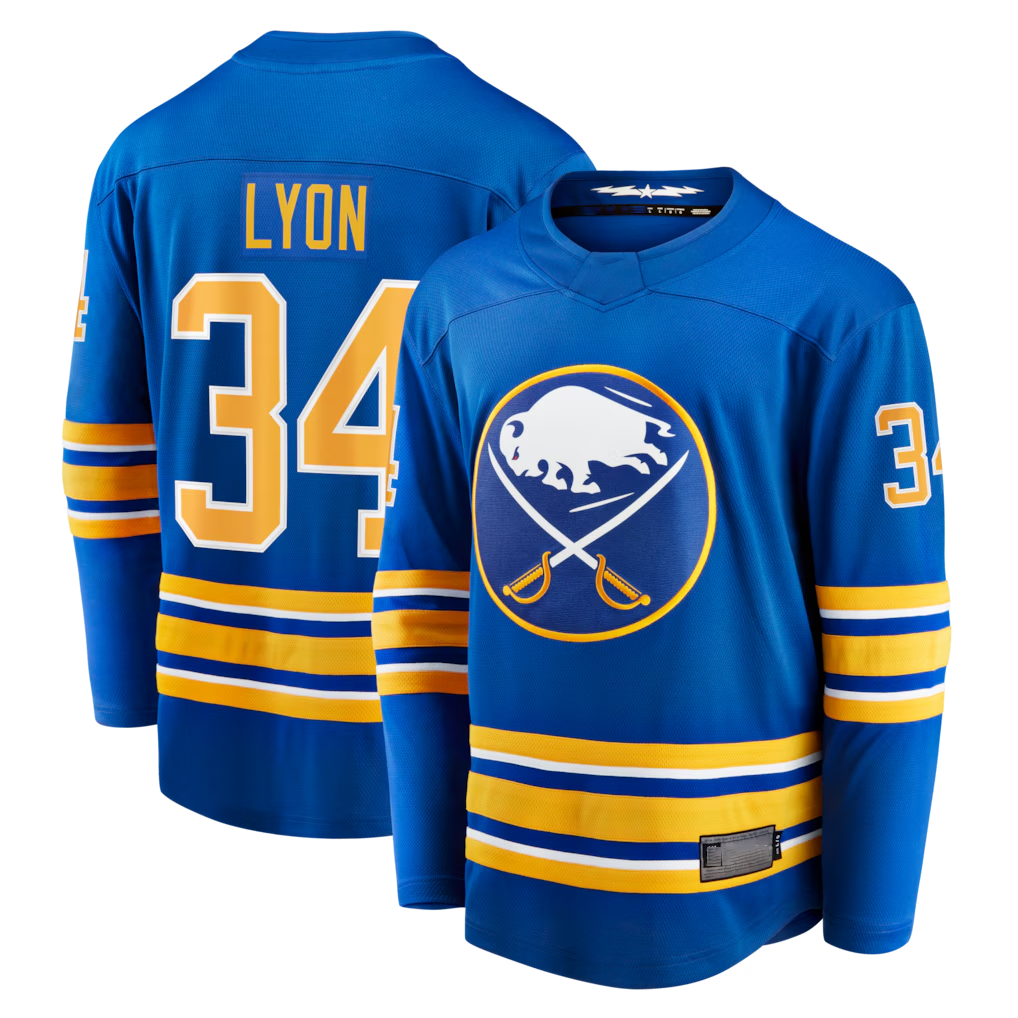 Choea B.Sabres #34 Alex Lyon Royal Home Breakaway Stitched Jerseys
