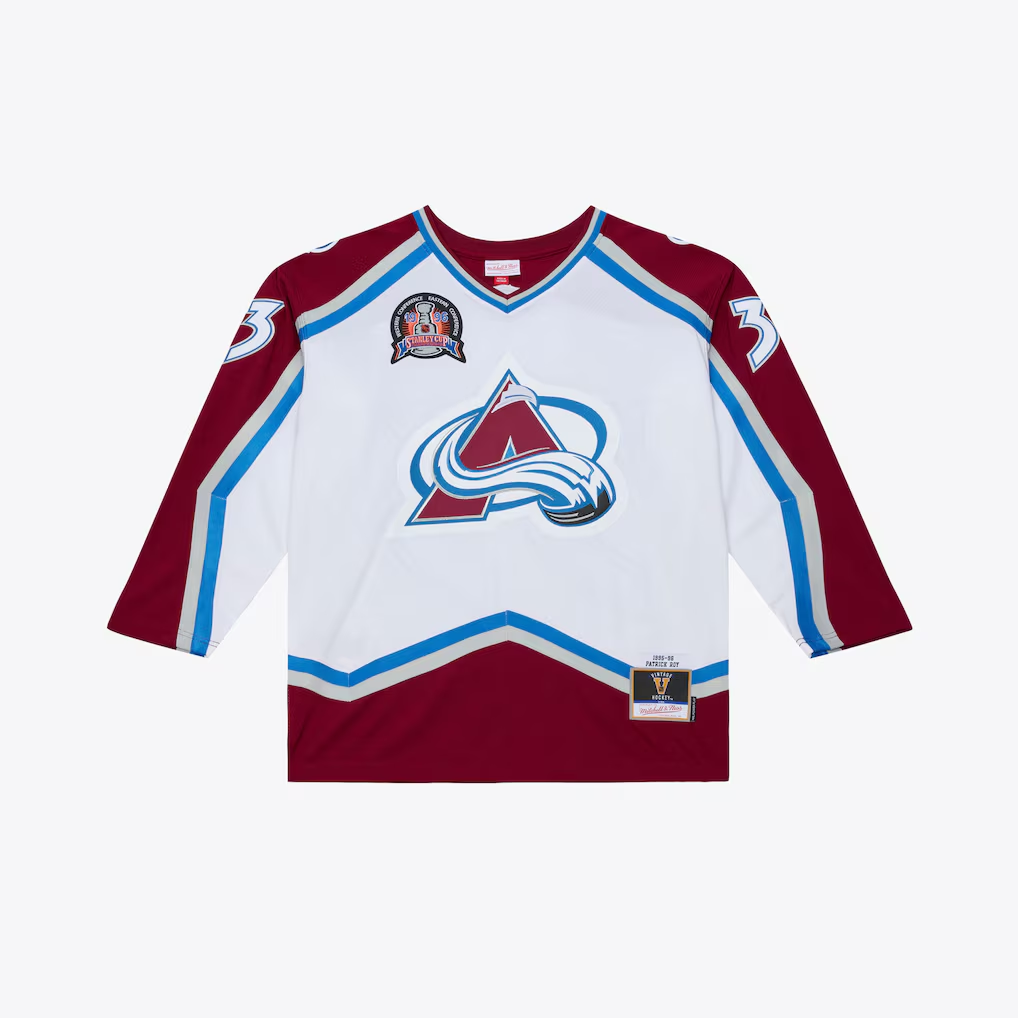 Choea C.Avalanche Patrick Roy Mitchell & Ness White 1995 Power Play Jerseys