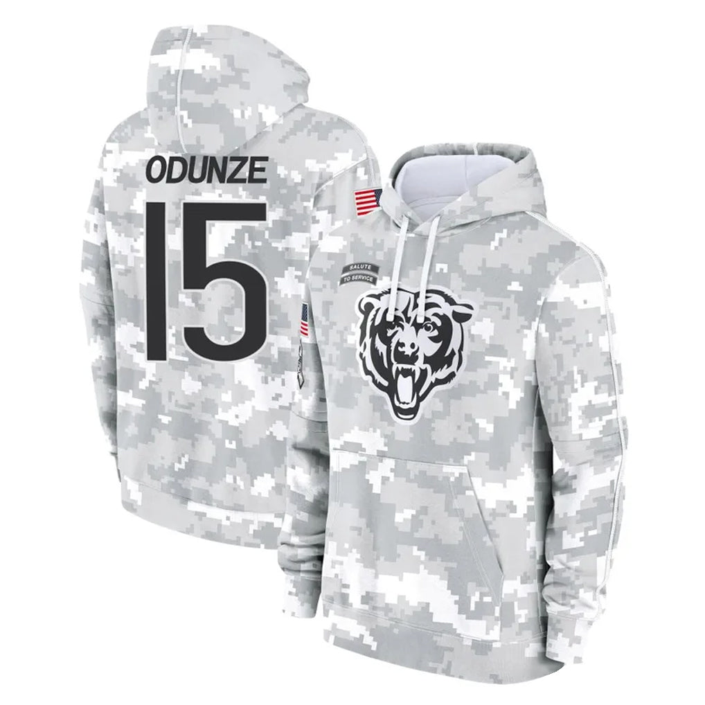 Choea C.Bears #15 Rome Odunze Player Arctic Camo Salute to Service Pullover Hoodies Limited Stitched Jerseys