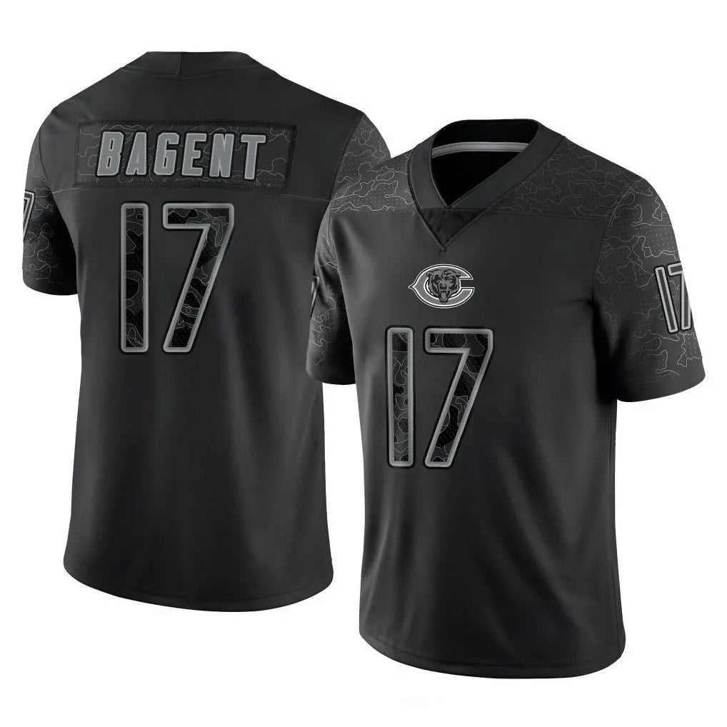 Choea C.Bears #17 Tyson Bagent Player Black REFLECTIVE Limited Game Stitched Jerseys