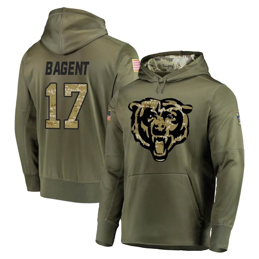 Choea C.Bears #17 Tyson Bagent Player Olive Salute to Service Pullover Hoodies Home Game Stitched Jerseys