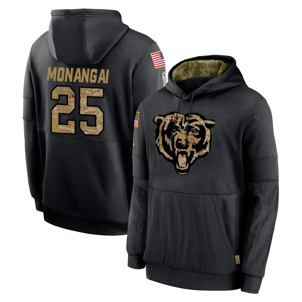Choea C.Bears #25 Kyle Monangai Player Black Salute to Service Pullover Hoodies Limited Stitched Jerseys
