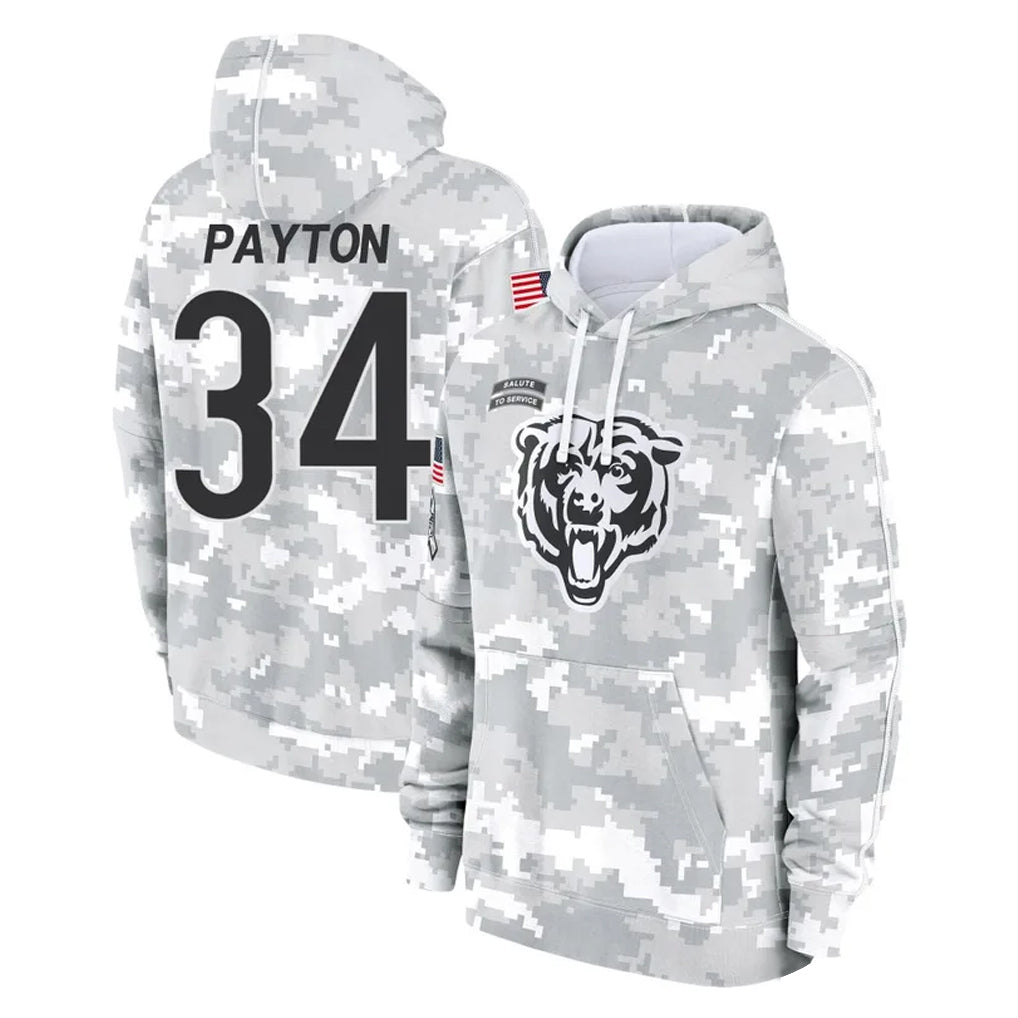 Choea C.Bears #34 Walter Payton Player Arctic Camo Salute to Service Pullover Hoodies Limited Stitched Jerseys