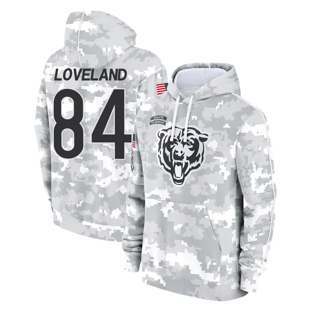 Choea C.Bears #84 Colston Loveland Player Arctic Camo Salute to Service Pullover Hoodies Limited Stitched Jerseys