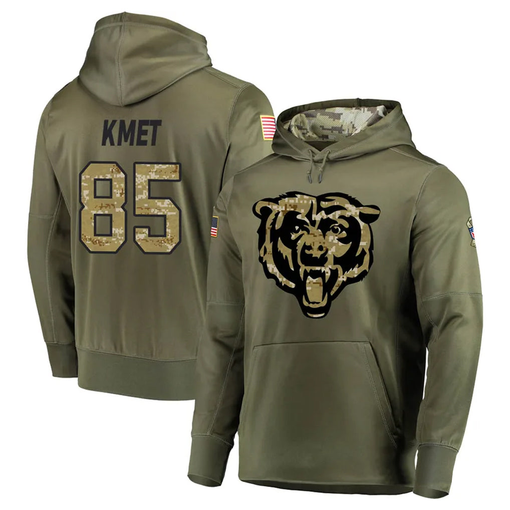 Choea C.Bears #85 Cole Kmet Player Olive Salute to Service Pullover Hoodies Home Game Stitched Jerseys