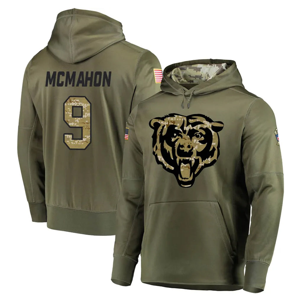 Choea C.Bears #9 Jim McMahon Player Olive Salute to Service Pullover Hoodies Home Game Stitched Jerseys