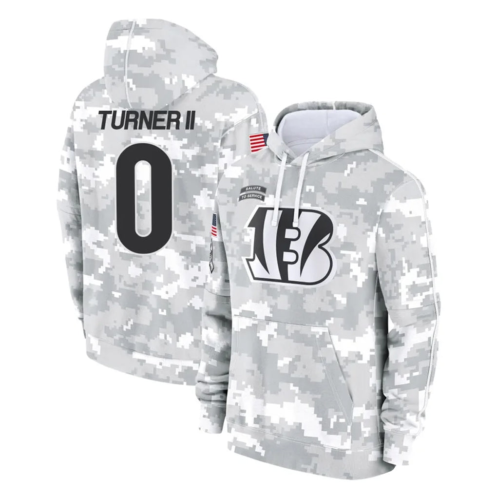 Choea C.Bengals #0 DJ Turner II Player Arctic Camo Salute to Service Pullover Hoodie Limited Stitched Jerseys