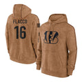 Choea C.Bengals #16 Joe Flacco Player Brown Salute to Service Pullover Hoodie Limited Stitched Jerseys