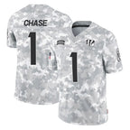 Choea C.Bengals #1 Ja'Marr Chase Player Arctic Camo Salute to Service Limited Stitched Jerseys