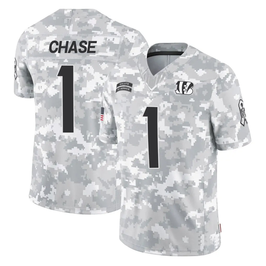 Choea C.Bengals #1 Ja'Marr Chase Player Arctic Camo Salute to Service Limited Stitched Jerseys