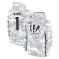 Choea C.Bengals #1 Ja'Marr Chase Player Arctic Camo Salute to Service Pullover Hoodie Limited Stitched Jerseys