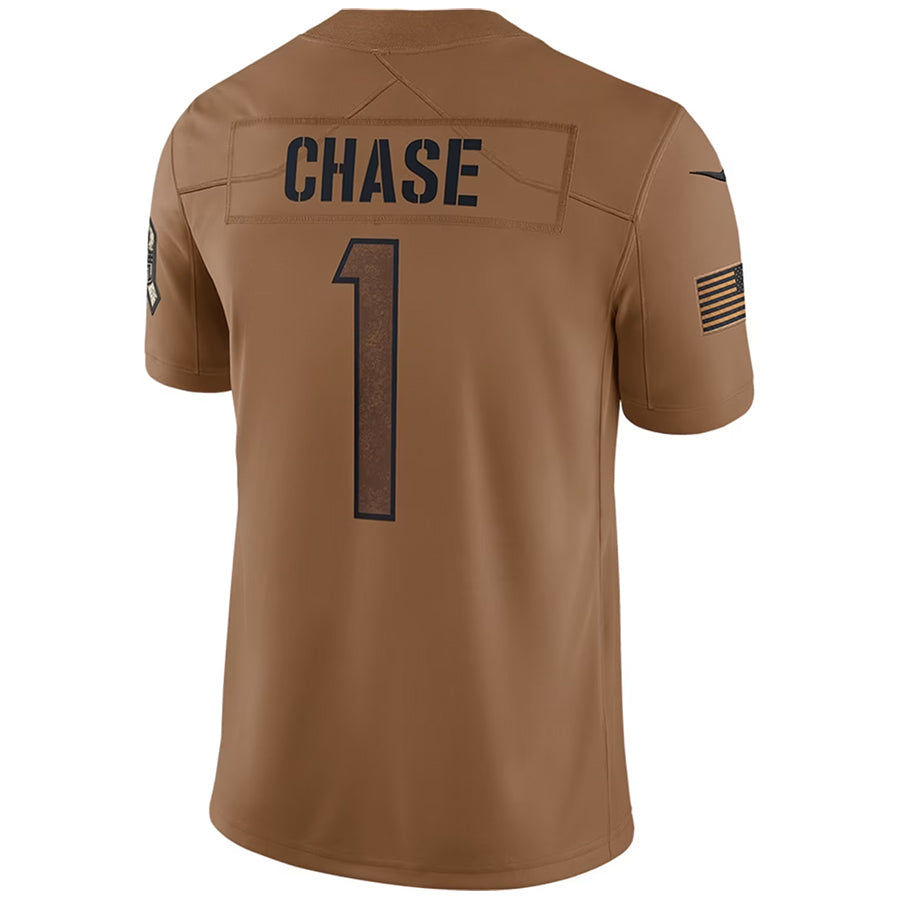 Choea C.Bengals #1 Ja'Marr Chase Player BROWN Salute To Service Limited Stitched Jerseys