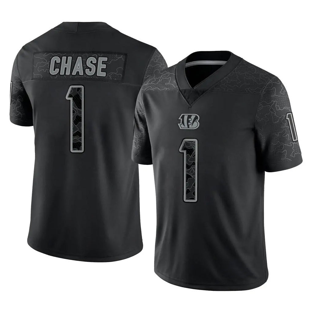 Choea C.Bengals #1 Ja'Marr Chase Player Black Reflective Limited Game Stitched Jerseys