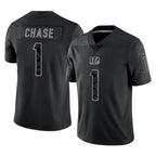 Choea C.Bengals #1 Ja'Marr Chase Player Black Reflective Limited Game Stitched Jerseys