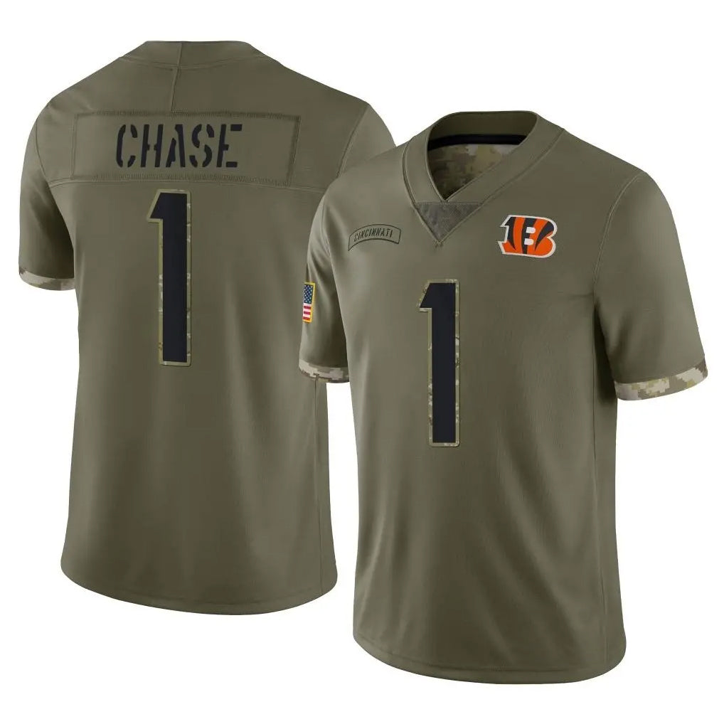 Choea C.Bengals #1 Ja'Marr Chase Player Olive Salute to Service Limited Game Stitched Jerseys