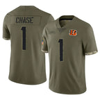 Choea C.Bengals #1 Ja'Marr Chase Player Olive Salute to Service Limited Game Stitched Jerseys