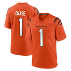 Choea C.Bengals #1 Ja'Marr Chase Player Orange Home Game Stitched Jerseys