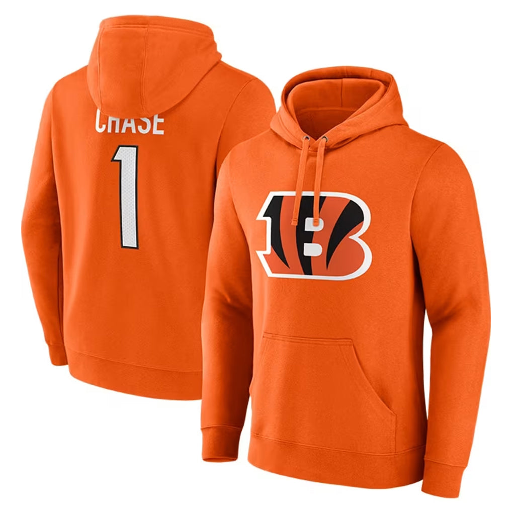 Choea C.Bengals #1 Ja'Marr Chase Player Orange Salute to Service Pullover Hoodie Limited Stitched Jerseys