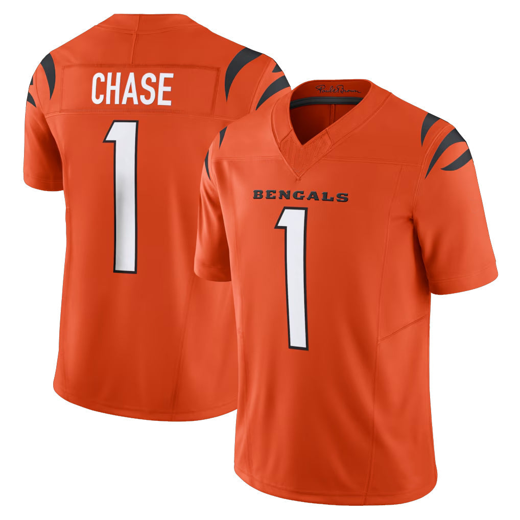 Choea C.Bengals #1 Ja'Marr Chase Player Orange Vapor F.U.S.E. Limited Home Game Stitched Jerseys