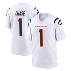 Choea C.Bengals #1 Ja'Marr Chase Player White Home Game Stitched Jerseys