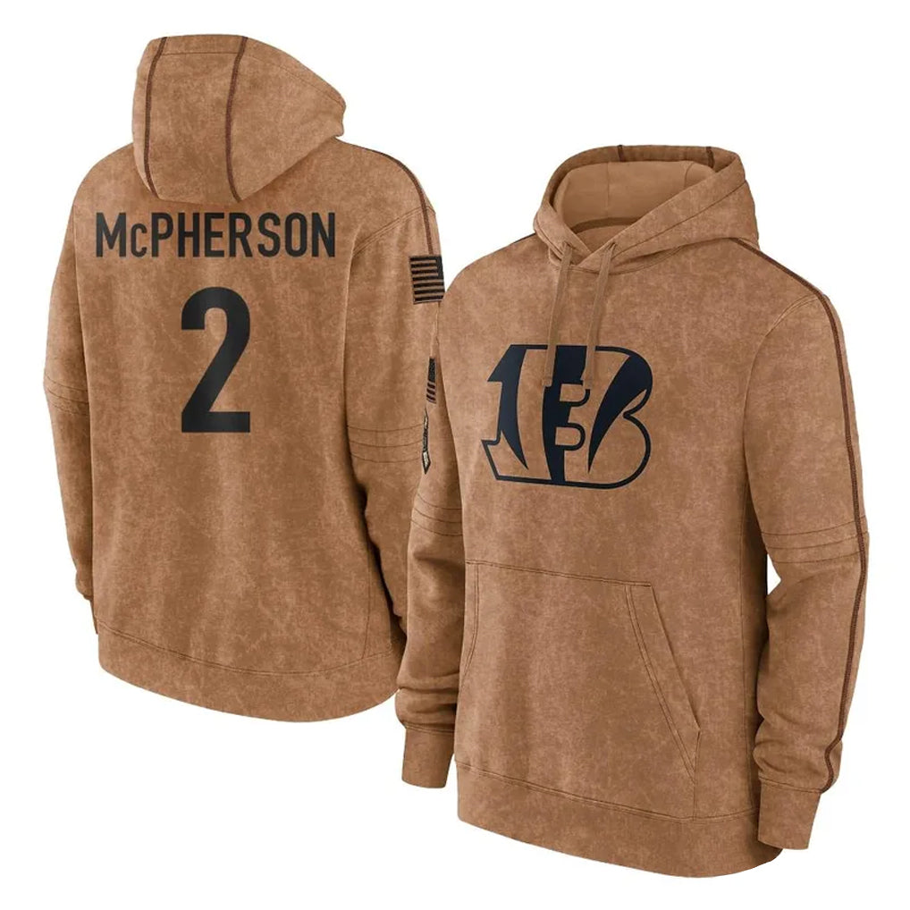 Choea C.Bengals #2 Evan McPherson Player Brown Salute to Service Pullover Hoodie Limited Stitched Jerseys