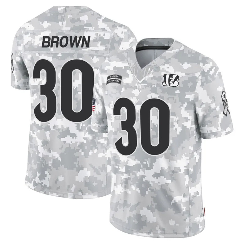 Choea C.Bengals #30 Chase Brown Player Arctic Camo Salute to Service Limited Stitched Jerseys