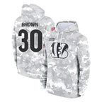 Choea C.Bengals #30 Chase Brown Player Arctic Camo Salute to Service Pullover Hoodie Limited Stitched Jerseys