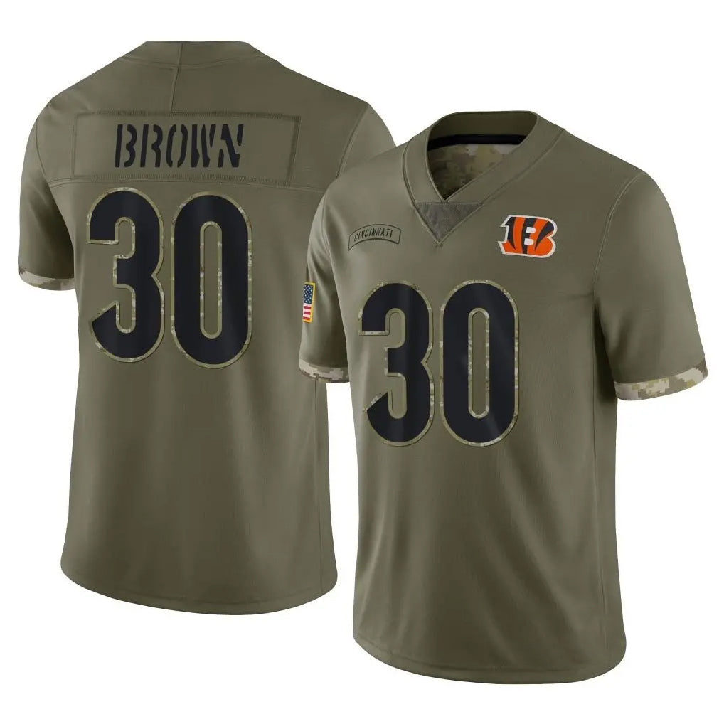 Choea C.Bengals #30 Chase Brown Player Salute To Service Limited Olive Stitched Jerseys