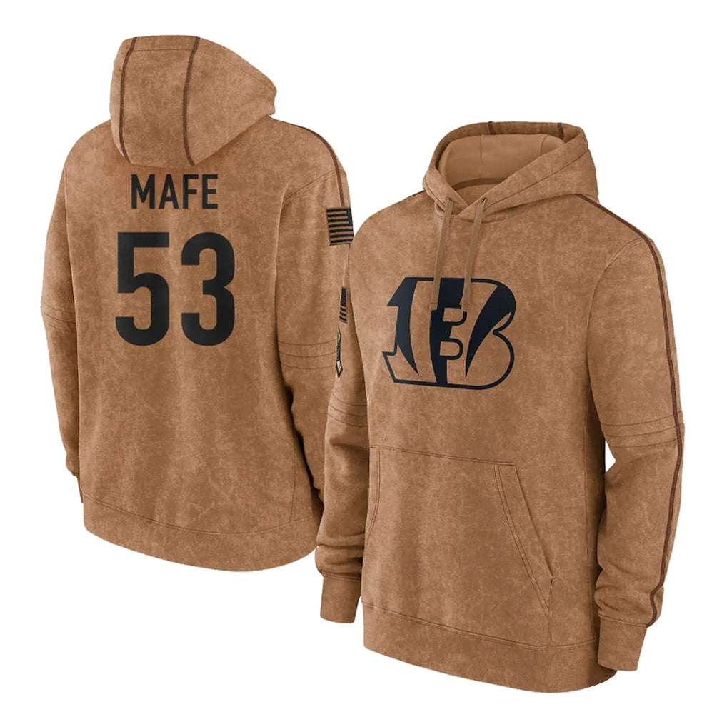 Choea C.Bengals #53 Boye Mafe Player Brown Salute to Service Pullover Hoodie Limited Stitched Jerseys