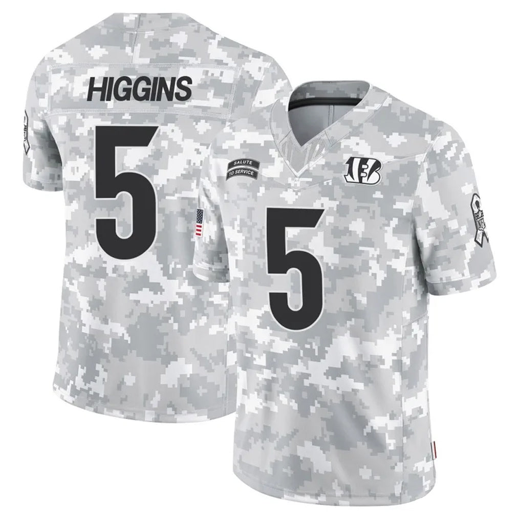 Choea C.Bengals #5 Tee Higgins Player Arctic Camo Salute to Service Limited Stitched Jerseys