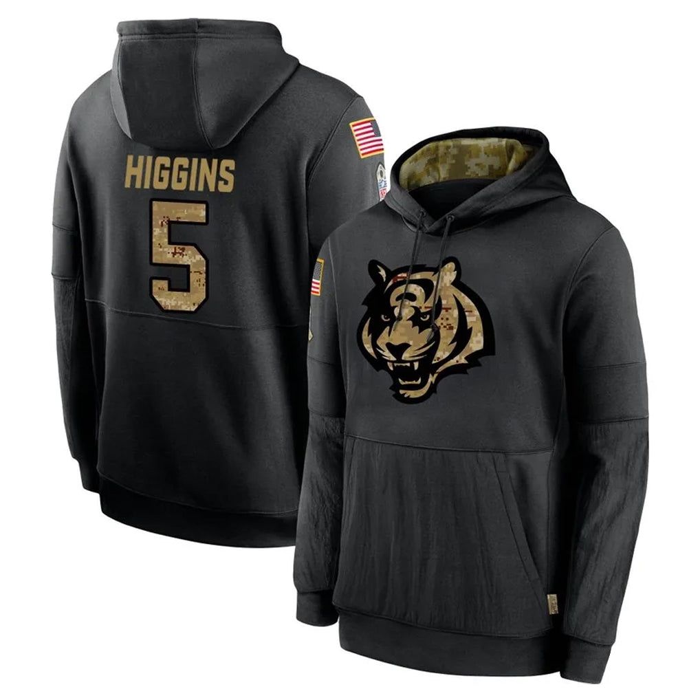 Choea C.Bengals #5 Tee Higgins Player Black Salute to Service Pullover Hoodies Limited Stitched Jerseys