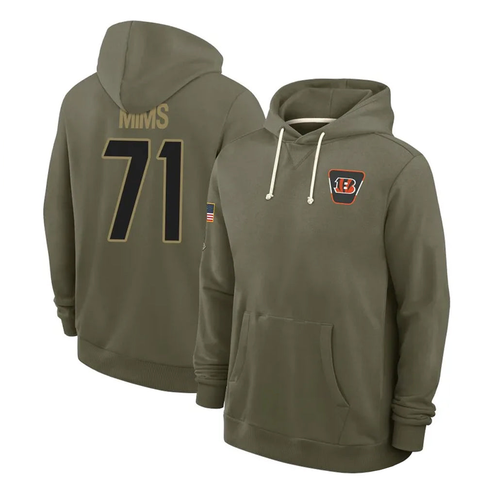 Choea C.Bengals #71 Amarius Mims Player Olive Salute to Service Pullover Hoodies Limited Stitched Jerseys