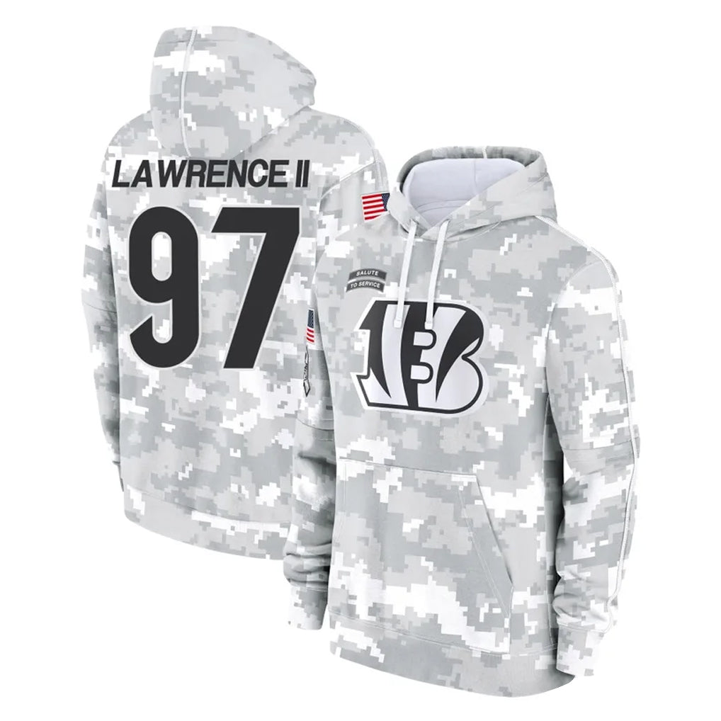 Choea C.Bengals #97 Dexter Lawrence II Player Arctic Camo Salute to Service Pullover Hoodie Limited Stitched Jerseys