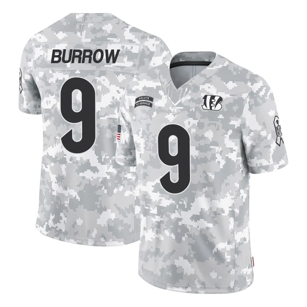 Choea C.Bengals #9 Joe Burrow Player Arctic Camo Salute to Service Limited Stitched Jerseys