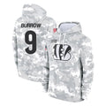 Choea C.Bengals #9 Joe Burrow Player Arctic Camo Salute to Service Pullover Hoodie Limited Stitched Jerseys