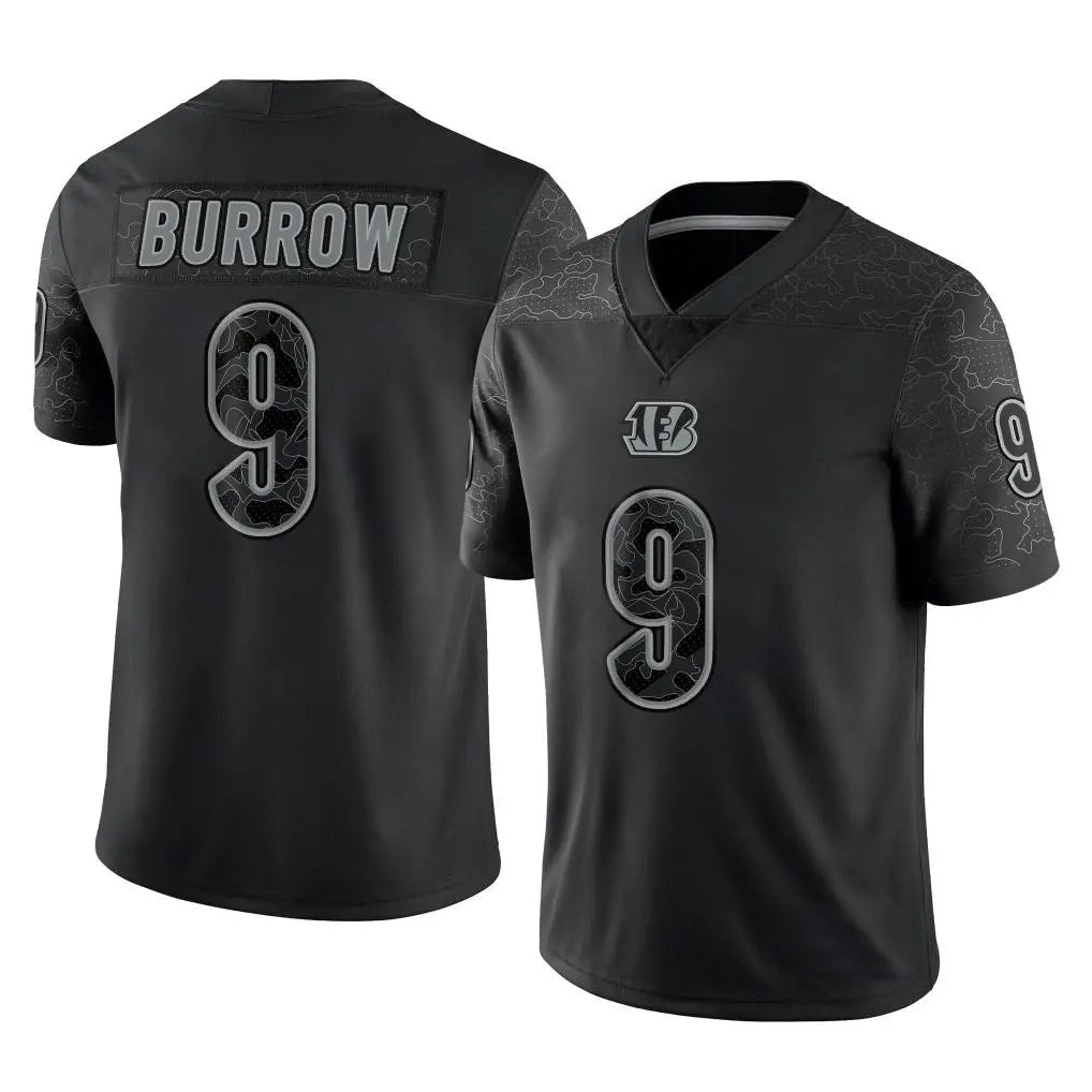 Choea C.Bengals #9 Joe Burrow Player Black Reflective Limited Game Stitched Jerseys