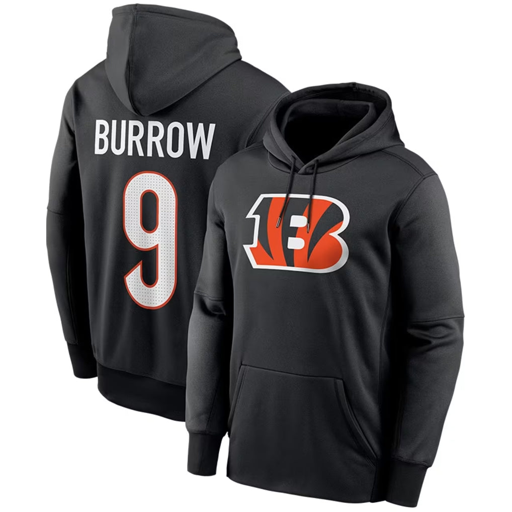 Choea C.Bengals #9 Joe Burrow Player Black Salute to Service Pullover Hoodies Game Stitched Jerseys