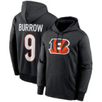 Choea C.Bengals #9 Joe Burrow Player Black Salute to Service Pullover Hoodies Game Stitched Jerseys