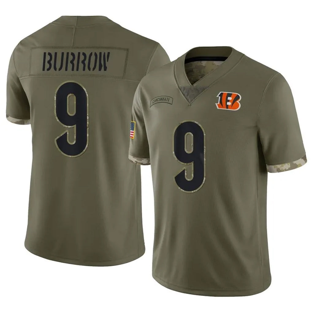Choea C.Bengals #9 Joe Burrow Player Olive Salute to Service Limited Game Stitched Jerseys