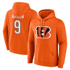 Choea C.Bengals #9 Joe Burrow Player Orange Salute to Service Pullover Hoodie Limited Stitched Jerseys