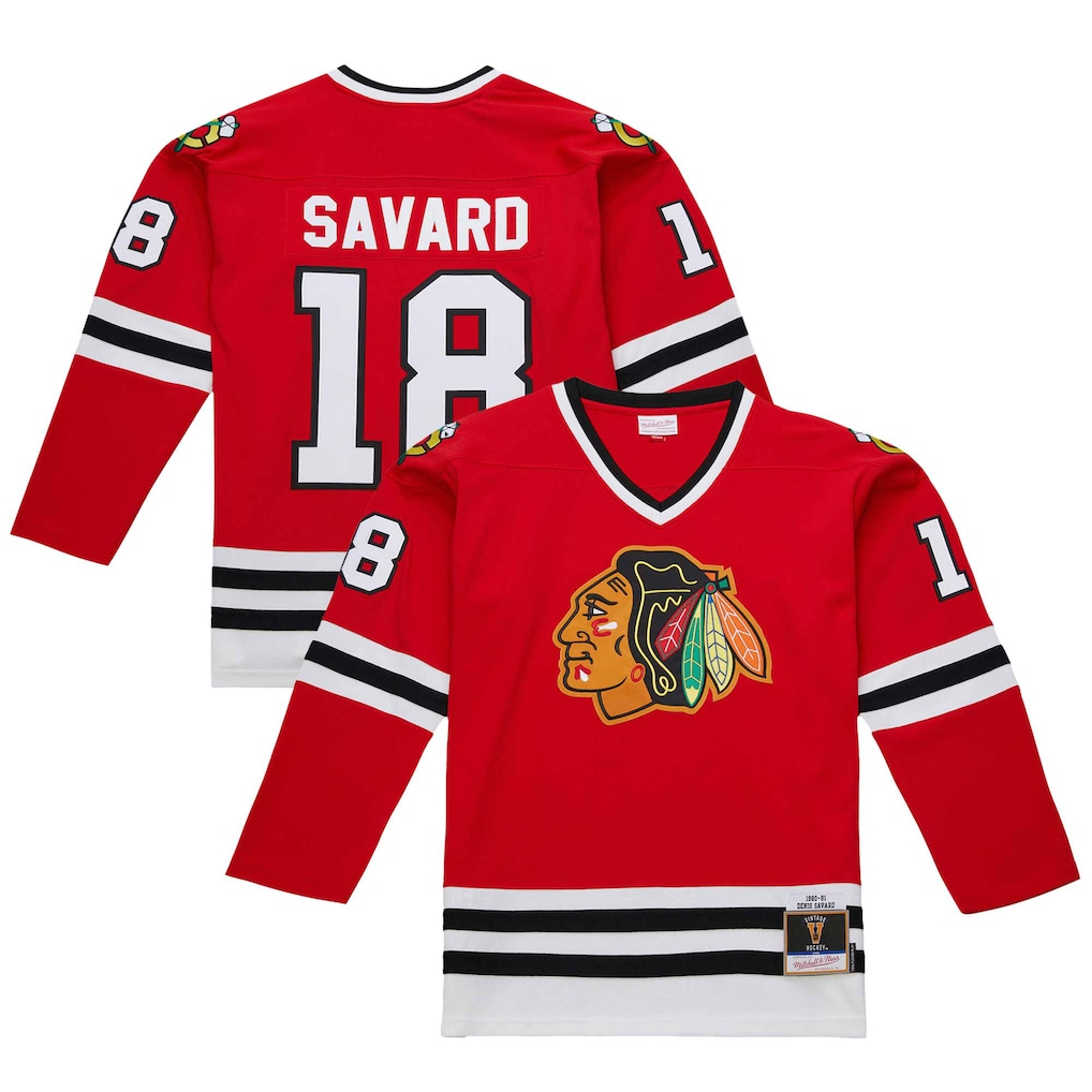 Choea C.Blackhawks #18 Denis Savard Scarlet 1980-81 Power Play Jerseys