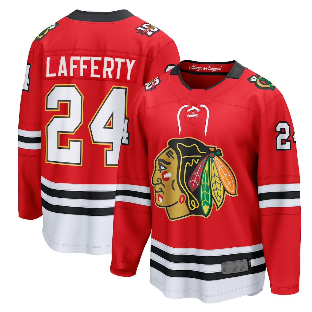 Choea C.Blackhawks #24 Sam Lafferty Red Centennial Breakaway Player Jerseys