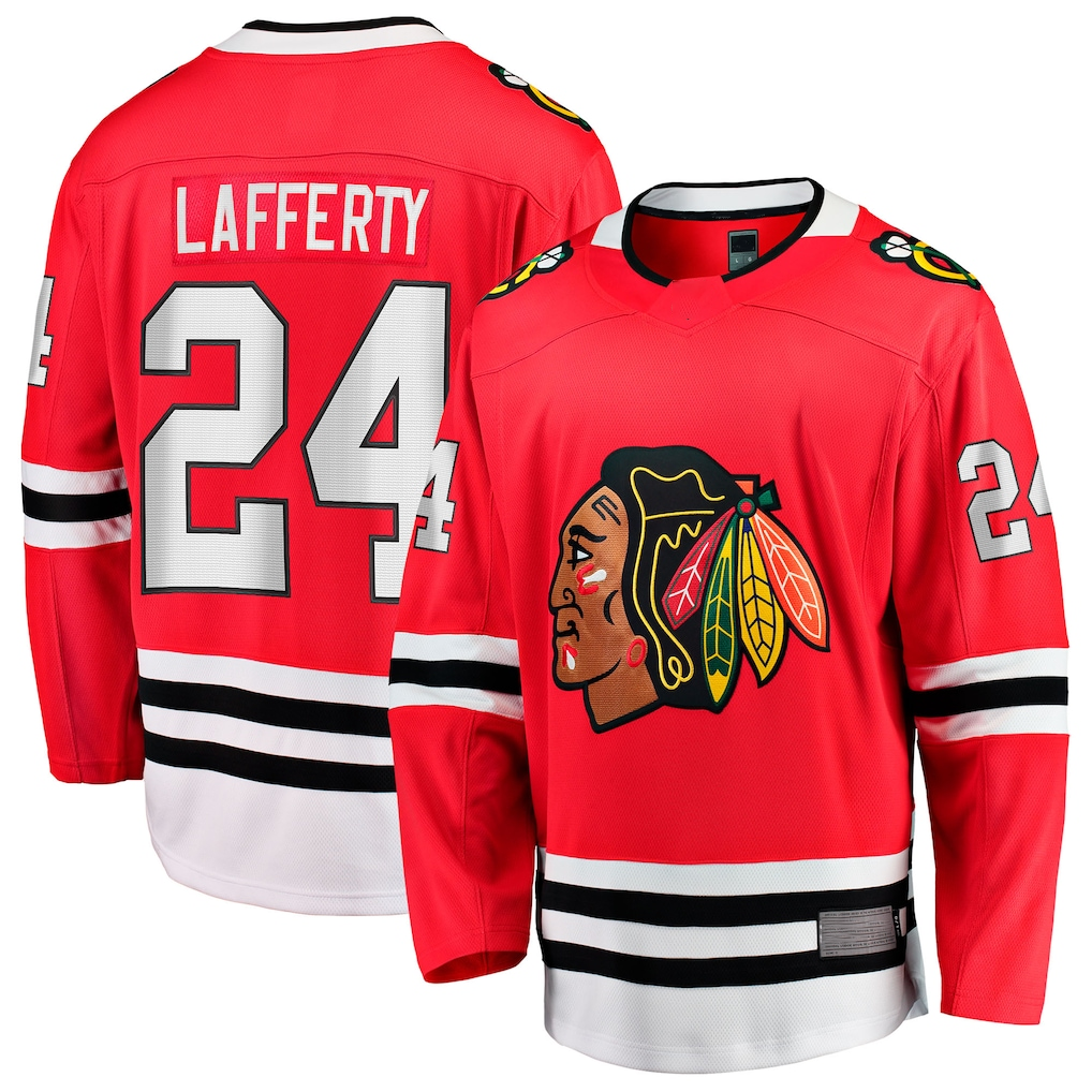 Choea C.Blackhawks #24 Sam Lafferty Red Home Breakaway Jerseys