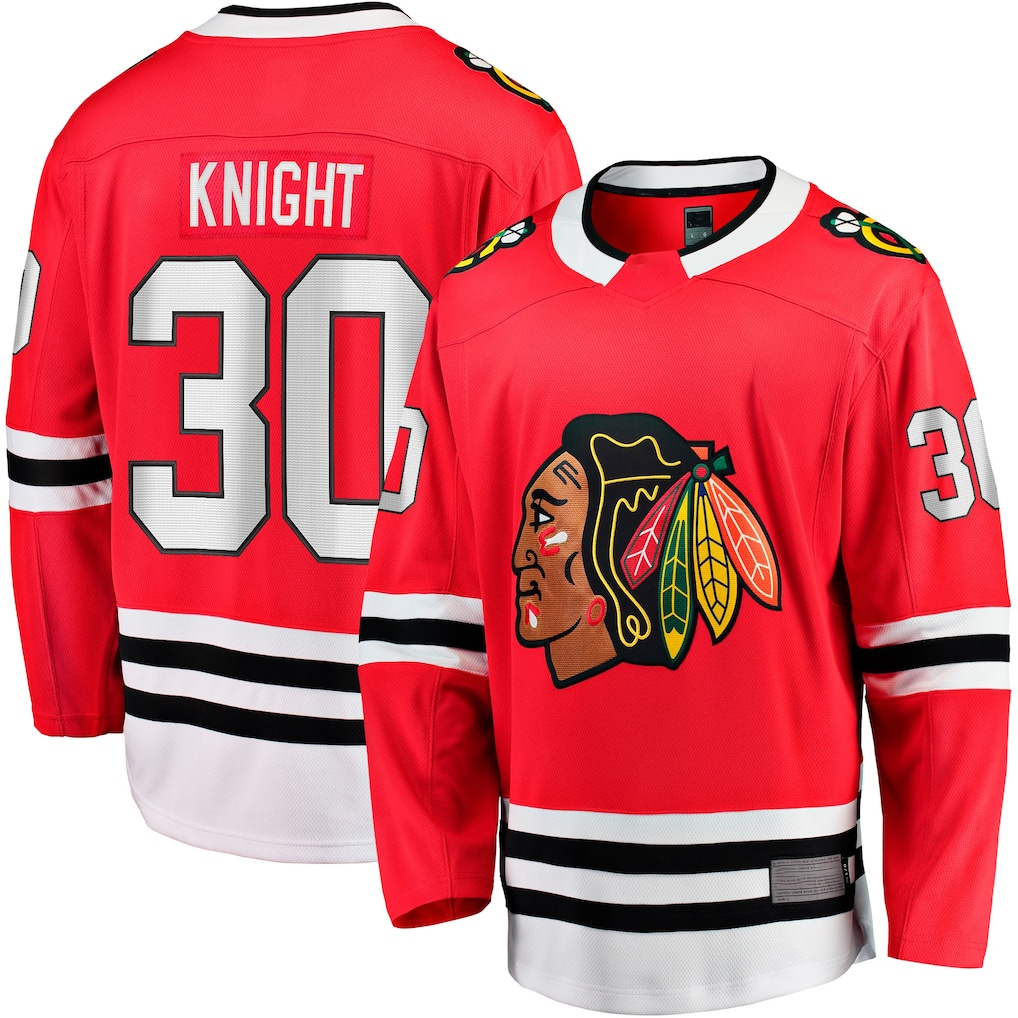 Choea C.Blackhawks #30 Spencer Knight Red Home Breakaway Jerseys