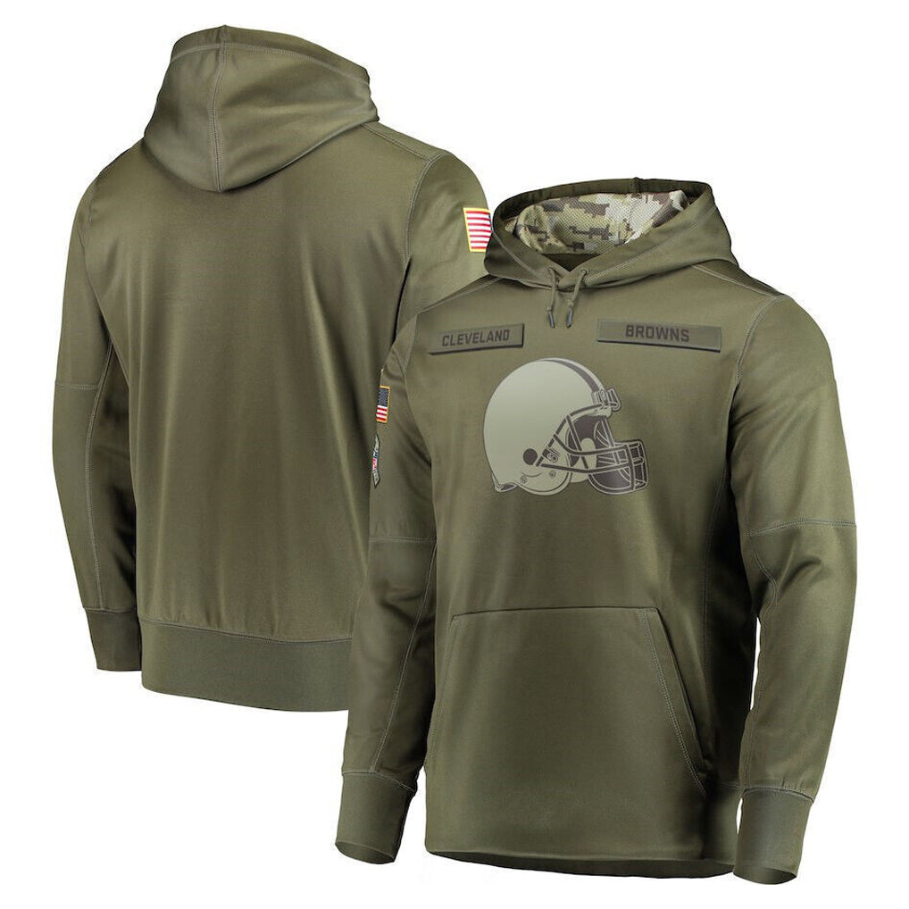 Choea C.Browns Olive Salute to Service Pullover Hoodies Home Game Blank Player Stitched Jerseys