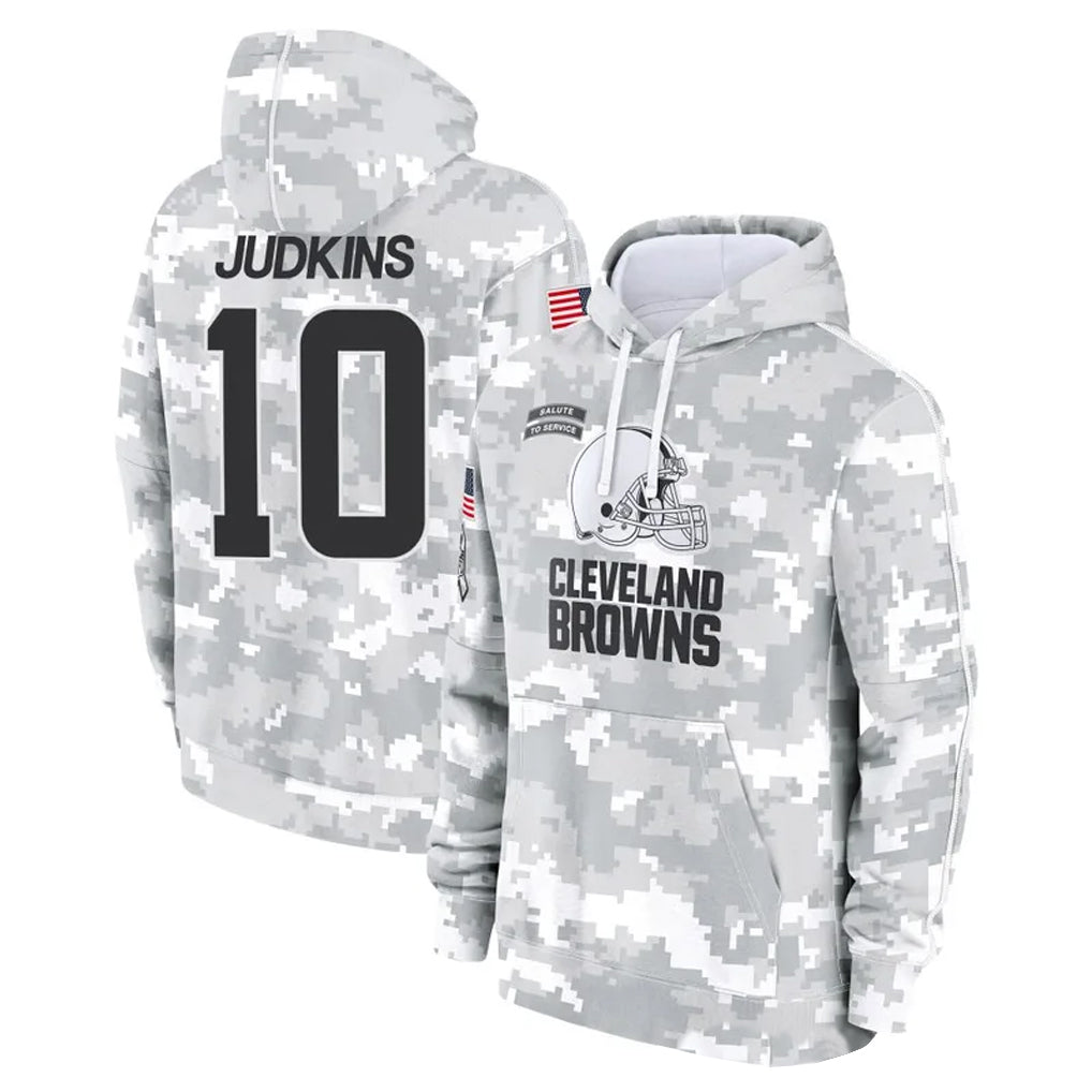Choea C.Browns #10 Quinshon Judkins Player Arctic Camo Salute to Service Hoodies Limited Game Stitched Jerseys