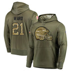 Choea C.Browns #21 Denzel Ward Player Olive Salute to Service Pullover Hoodies Home Game Stitched Jerseys