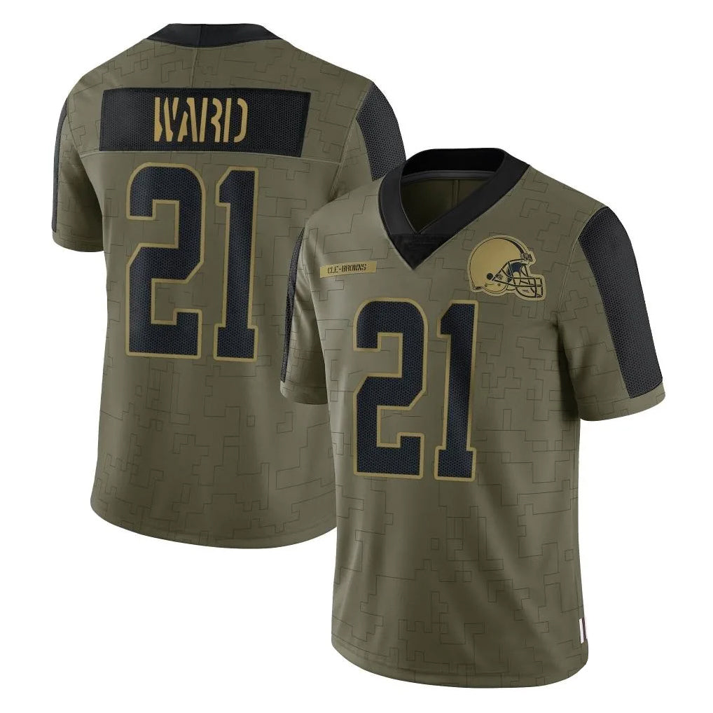 Choea C.Browns #21 Denzel Ward Player Salute To Service Limited Olive Football Jerseys