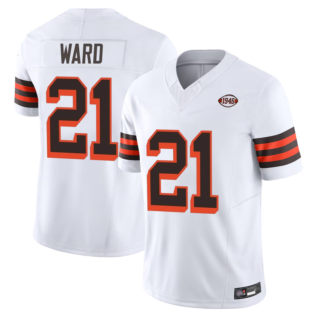 Choea C.Browns #21 Denzel Ward Player White Limited Vapor F.U.S.E. Alternate Game Stitched Jerseys